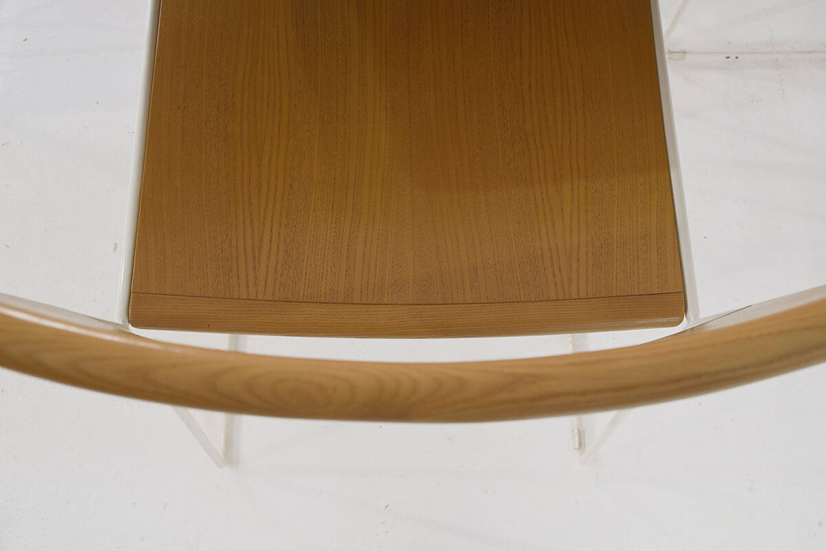 Minimalist Modernist dining set 4 wire chairs with maple wood and matching dining table,1980s