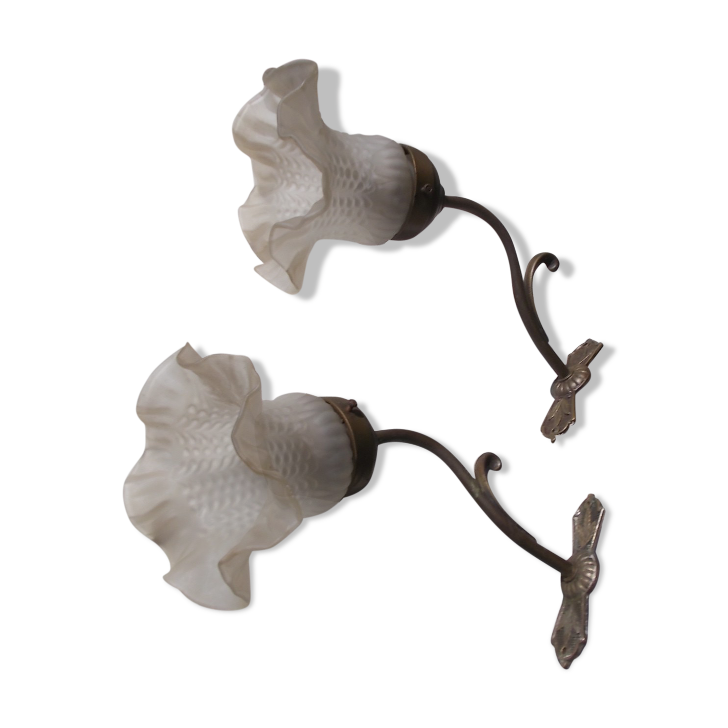 Pair of brass wall appliques, art deco tulips
