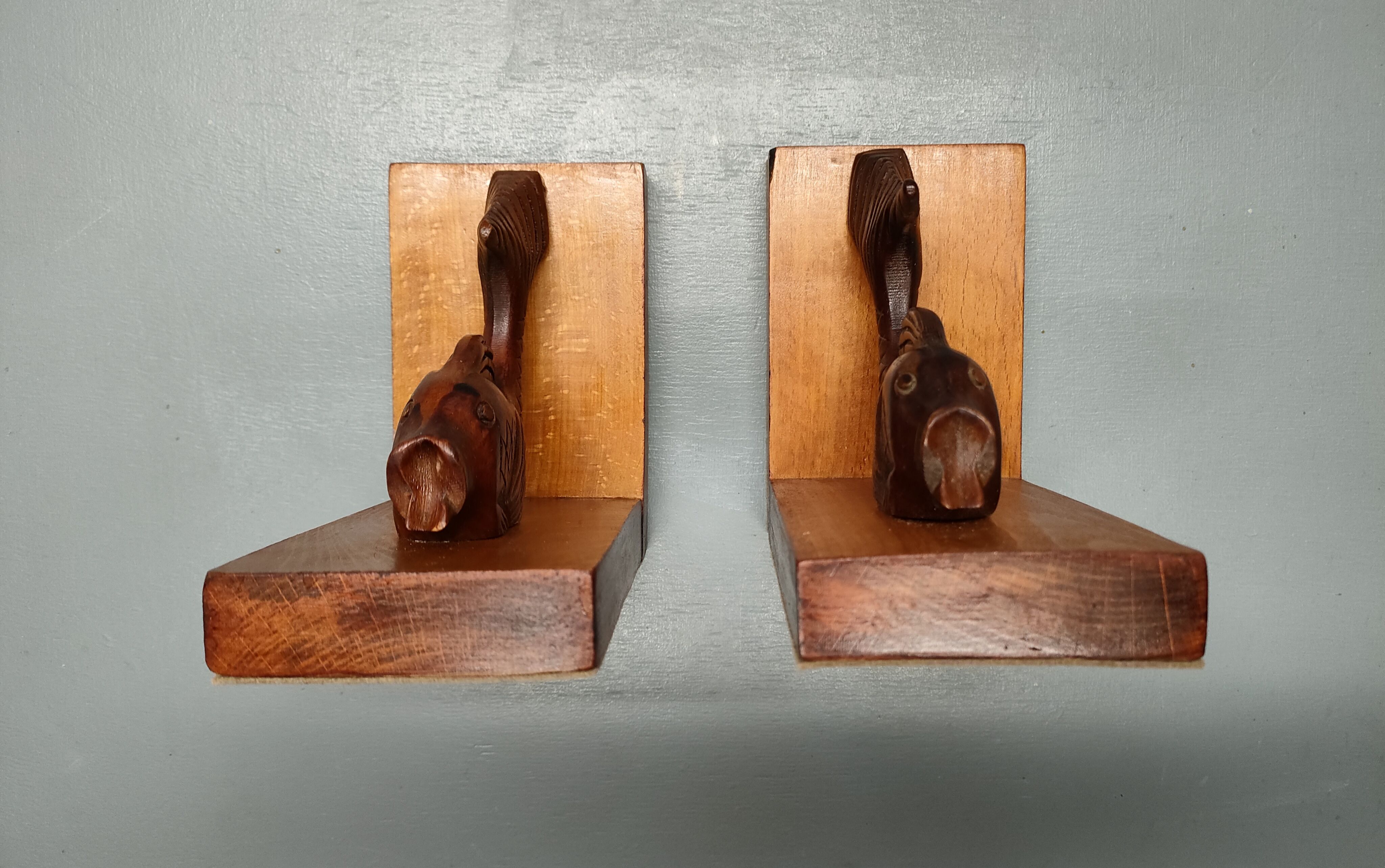 Pair of hand-carved art-deco fish bookends - 30s