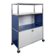 USM Haller furniture in gentian blue and white with a drop-down door on wheels.