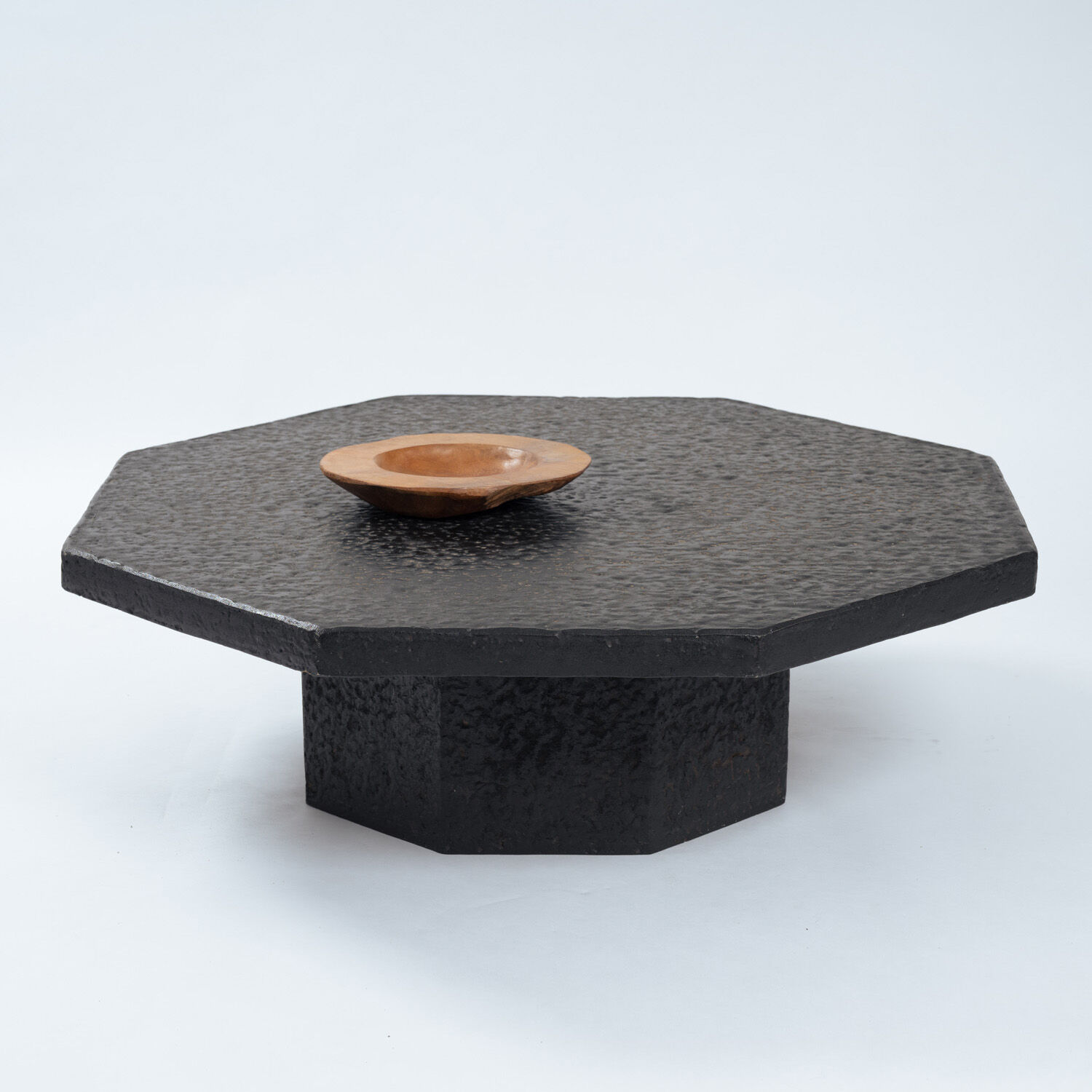 Brutalist Octagonal Coffee Table in Black Stone Look Resin, 1970s