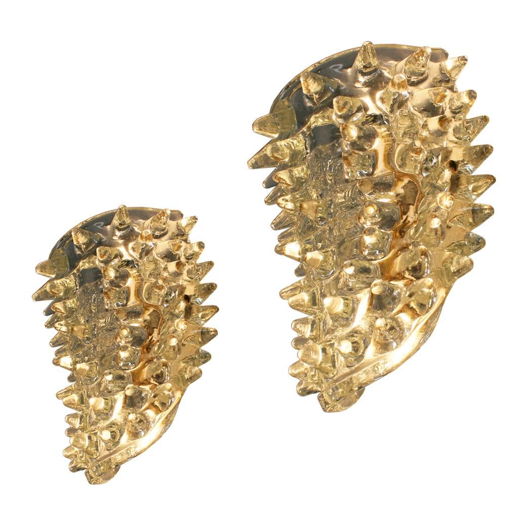 Mid-Century Modern Murano Glass Sconces with Brass, Rostrati Technique, Ita