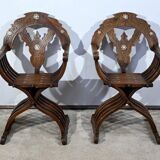 Paire de Fauteuils Syriens Savonarole en Noyer – Fin XIXe