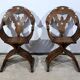 Pair of Savonarola Syrian Walnut Armchairs – Late 19th Century