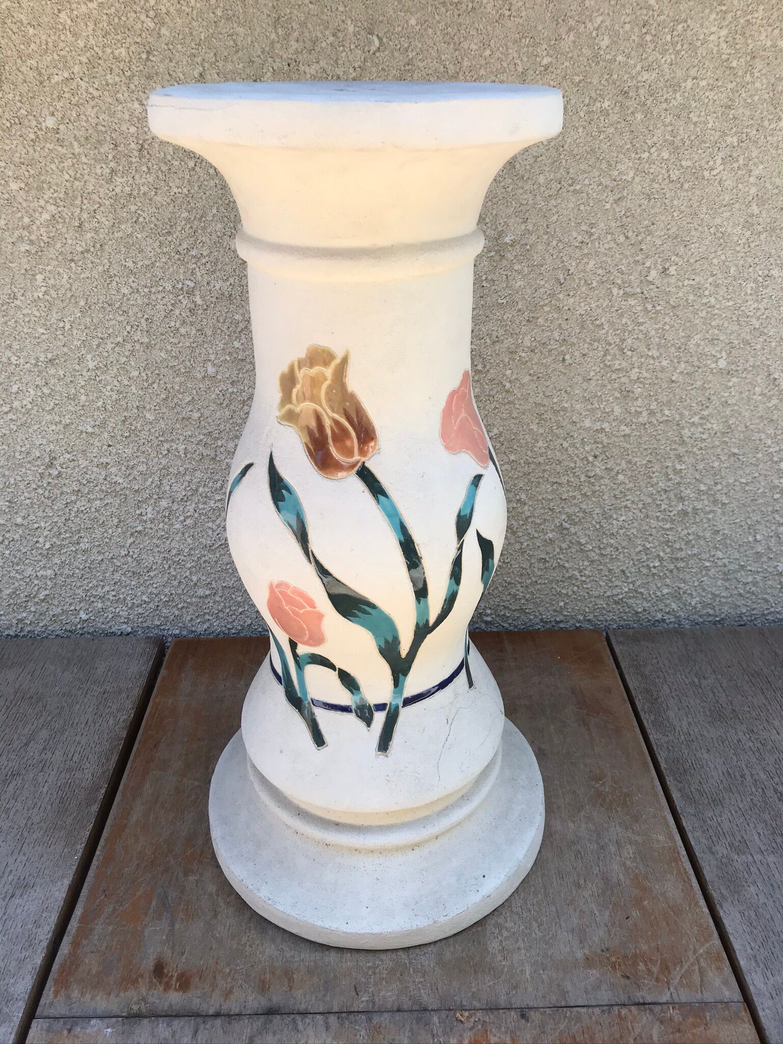 Former Ceramic Pot Door Decor Flowers Enamelled H52cm Vintage