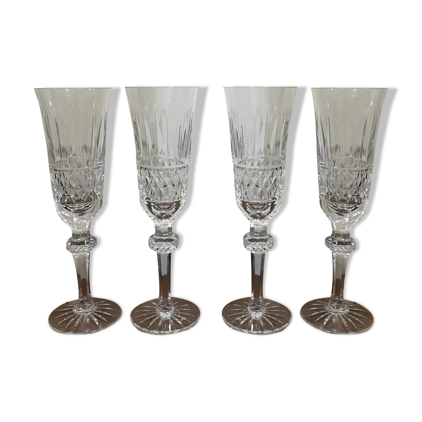 Set de 4 flûtes à champagne cristal de Lorraine style Saint Louis