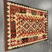 Handwoven Wool Kilim Rug, Modern Geometric Flatweave Carpet 180 x 119 cm