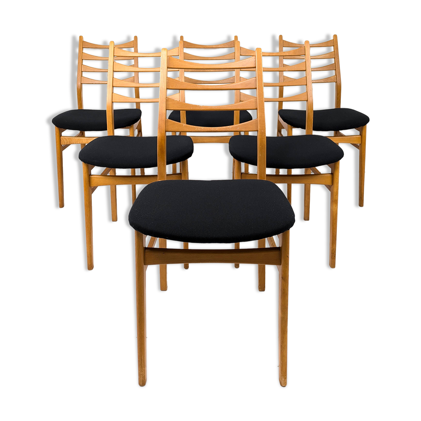 Lot de 6 chaises vintage bois assise tissu, style Mid-Century scandinave