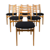 Set of 6 Mid Century Wooden Chairs Danish Design Bar Chair Vintage Black Upholstery MCM Re