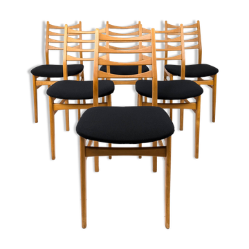 Lot de 6 chaises vintage bois assise tissu, style Mid-Century scandinave