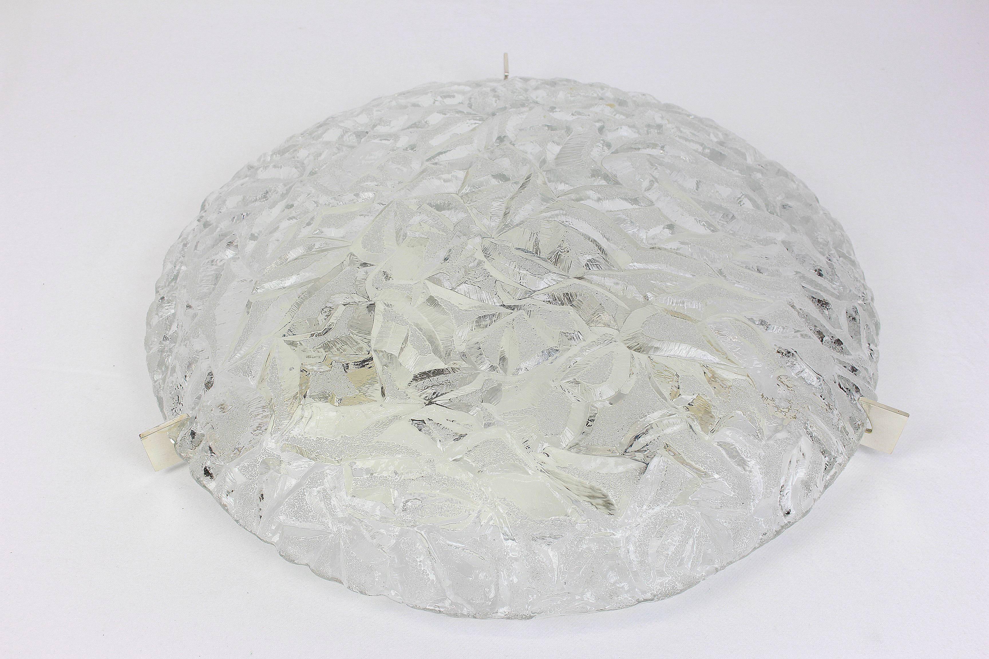Large round frosted glass ceiling light, Kaiser, Germany, 1970s
