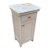 Vintage grey wooden bedside table with marble top - Germany 1950s