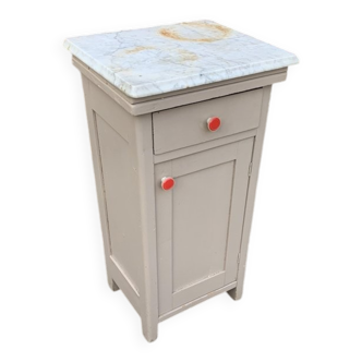 Vintage grey wooden bedside table with marble top - Germany 1950s