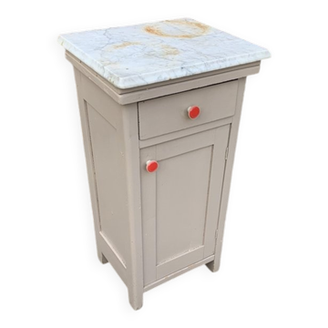 Table de chevet vintage grise en bois avec plateau en marbre - Allemagne années 50