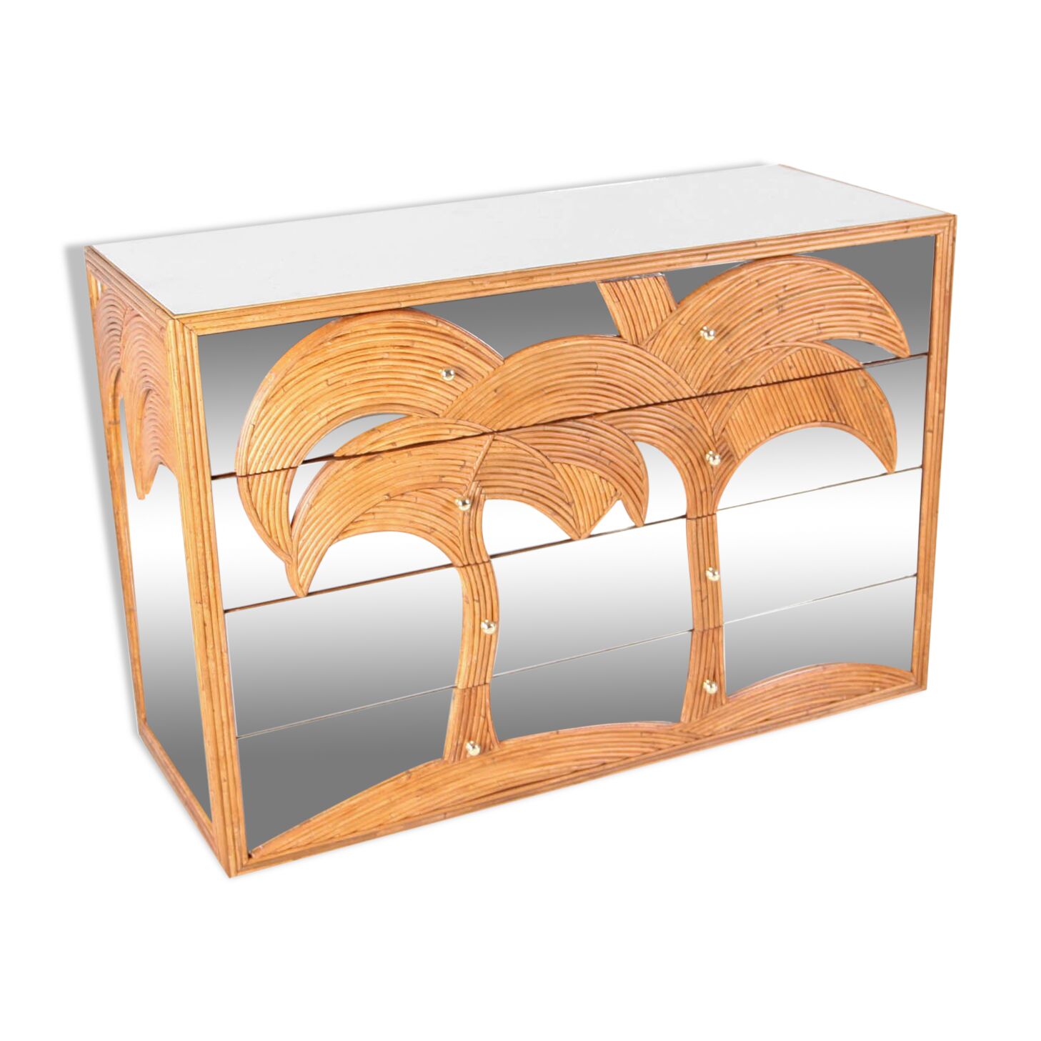 Commode en rotin et miroirs