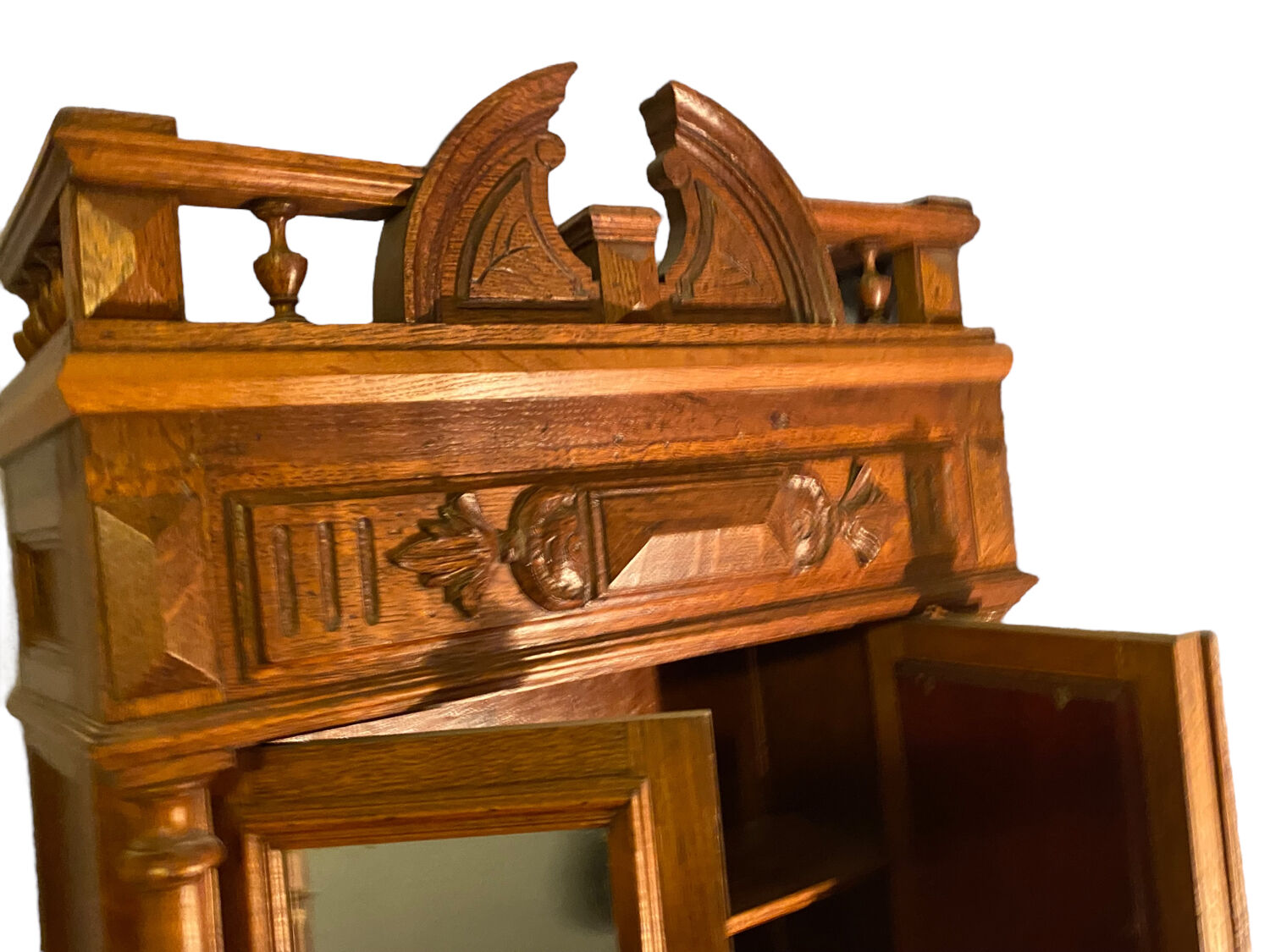 Lion's head oak shelf cabinet
