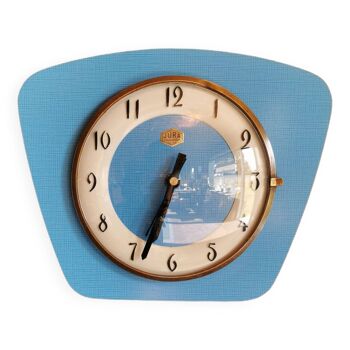 Vintage formica clock silent trapeze wall clock "Blue Jura"