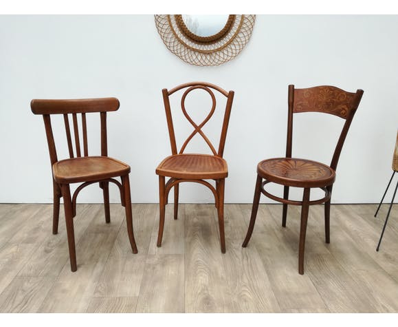 3 wooden bistro chairs