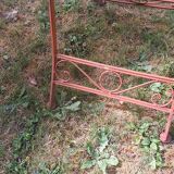 Mid century distressed painted iron garden table and 2 chairs, 1960s