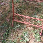 Mid century distressed painted iron garden table and 2 chairs, 1960s