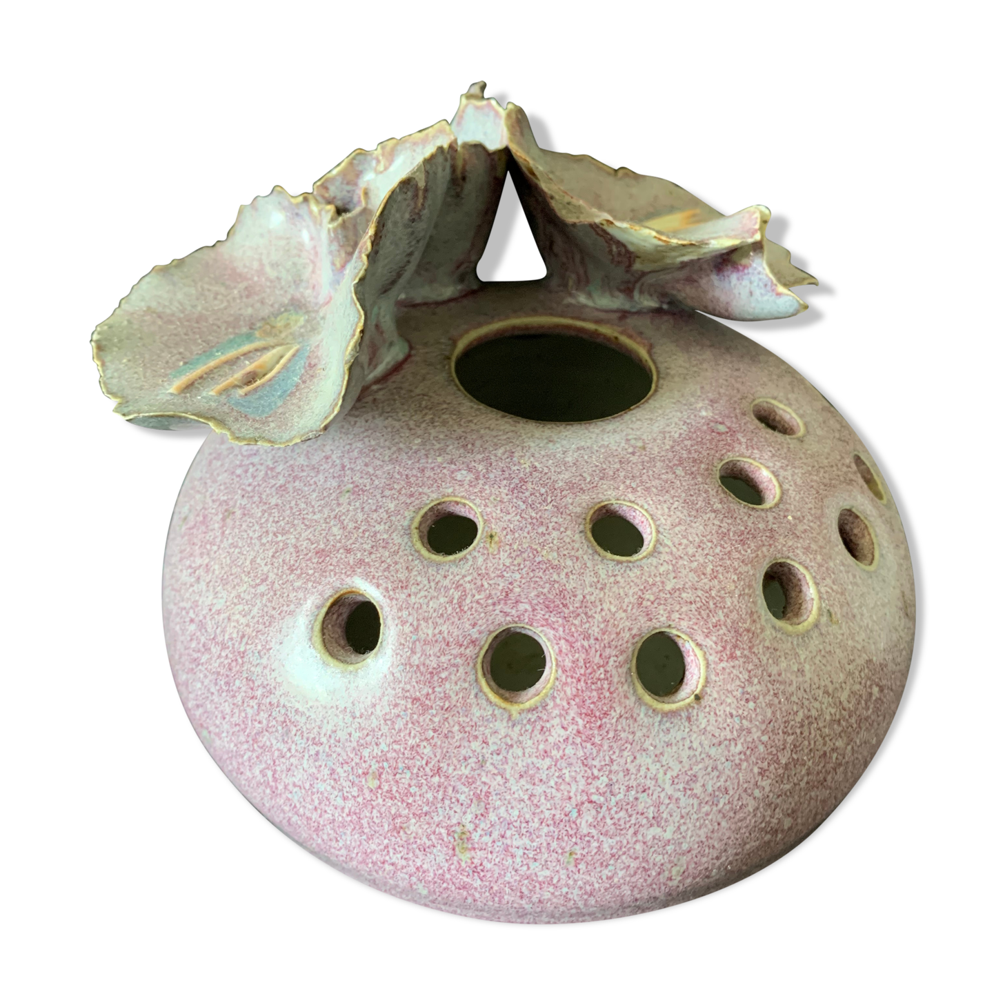 Pique flowers vase in sandstone enamels