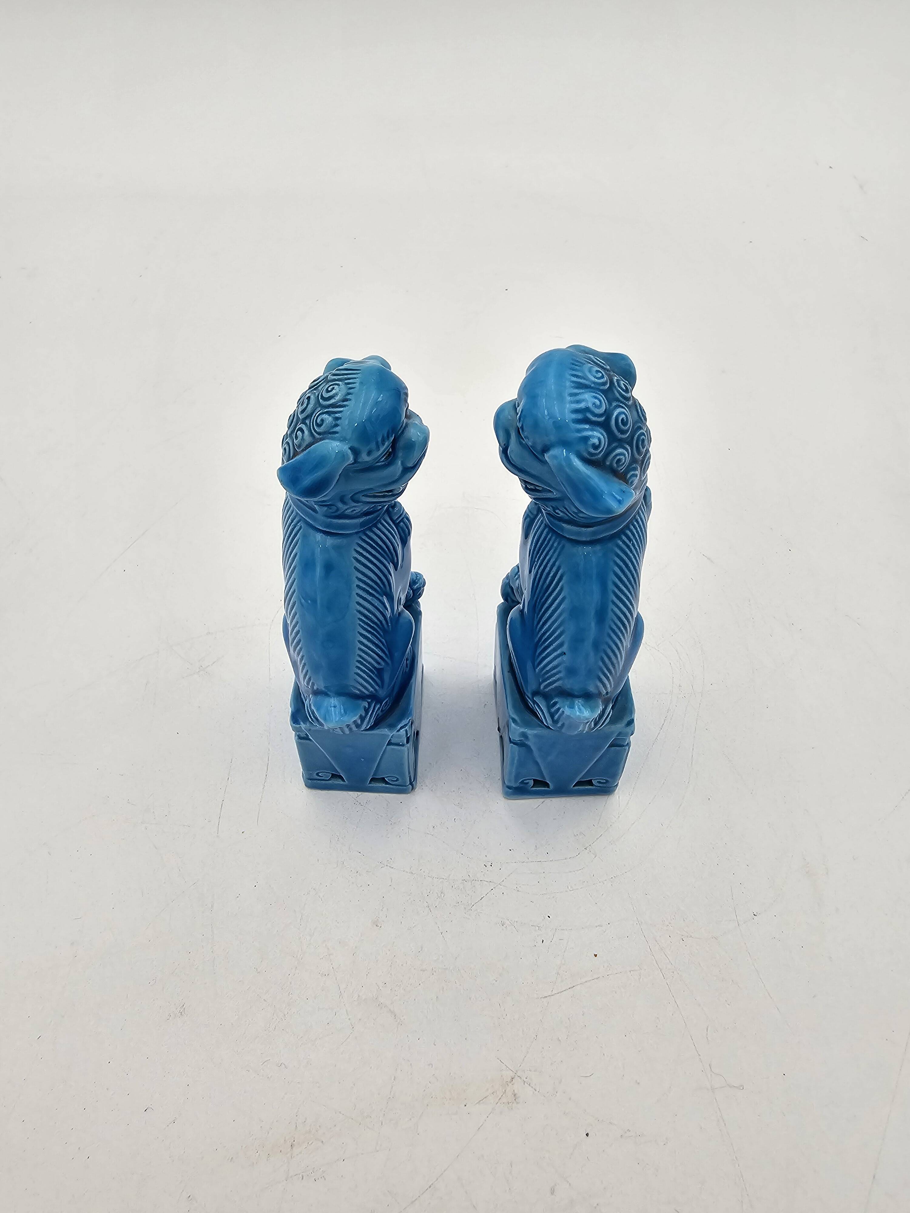 Pair of Chinese Foo Dog Dragon Statuettes 50's