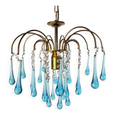Lustre cascade à pampilles et gouttes d'eau verre de murano