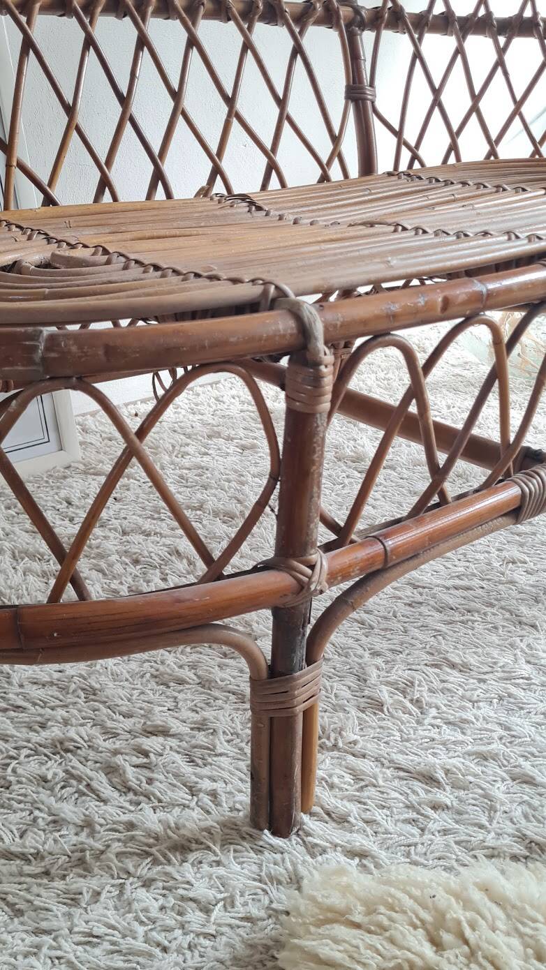 Banquette en rotin et osier circa années 60