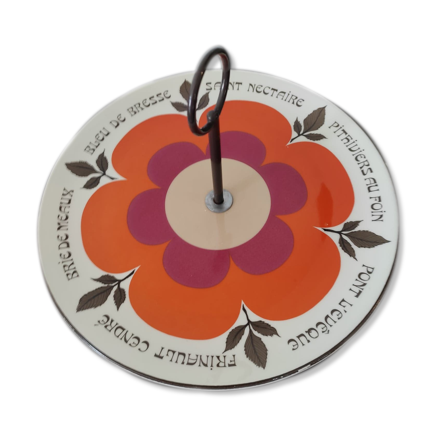 Vintage cheese platter 1970, signed Gien France, Harmony collection for Marie-Pierre Boitard.