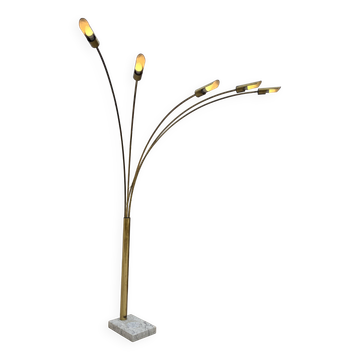 lampadaire 5 feux doré design des années 70