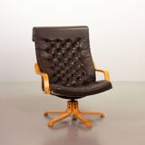 Noboru Nakamura Design Chocolate Brown Padded Leatherette Swivel Chairs 70s