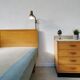 Vintage Scandinavian bed and lamp signed NK 1959
