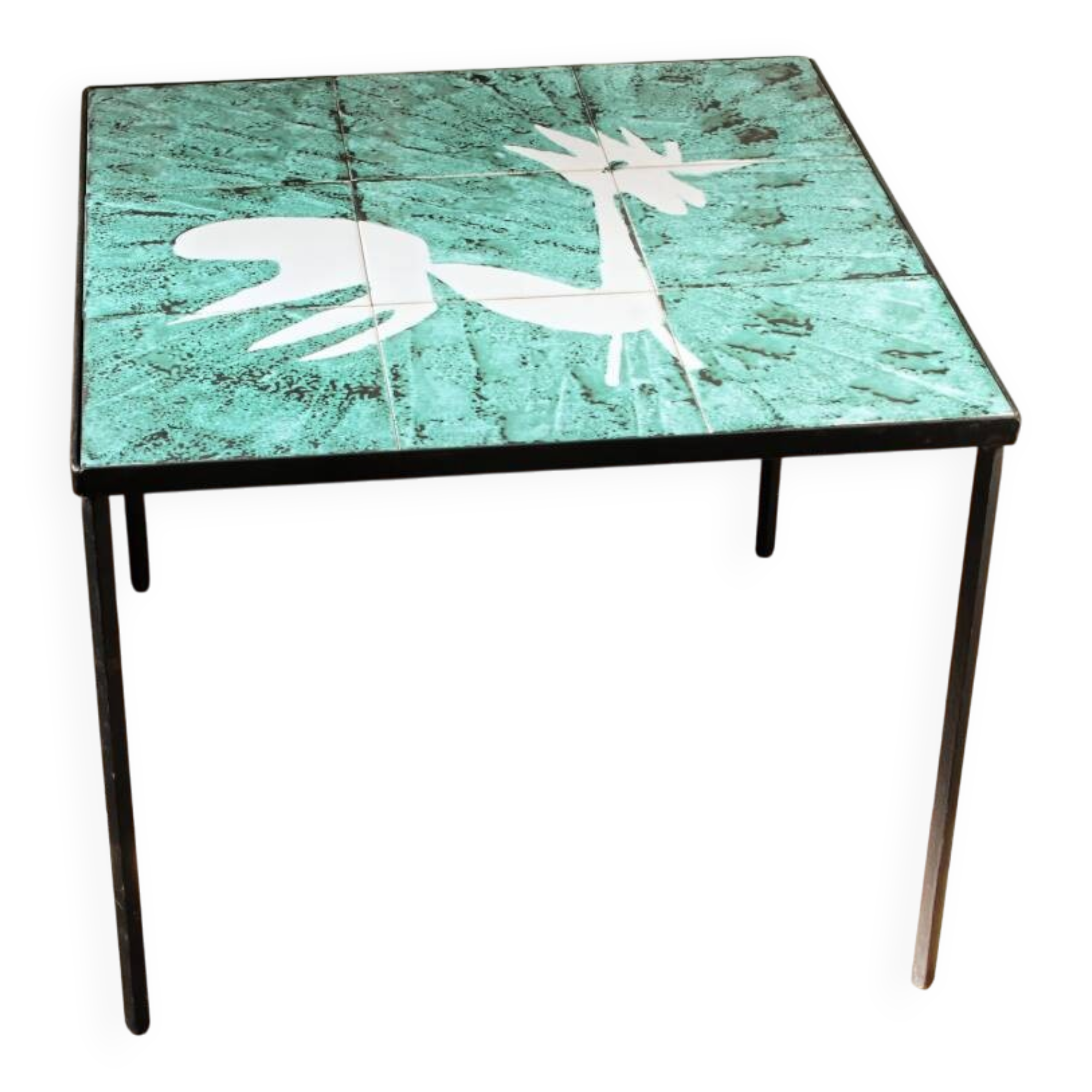 Vintage ceramic coffee table; rooster motif