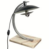 Midcentury chrome desk or table lamp, pink marble base