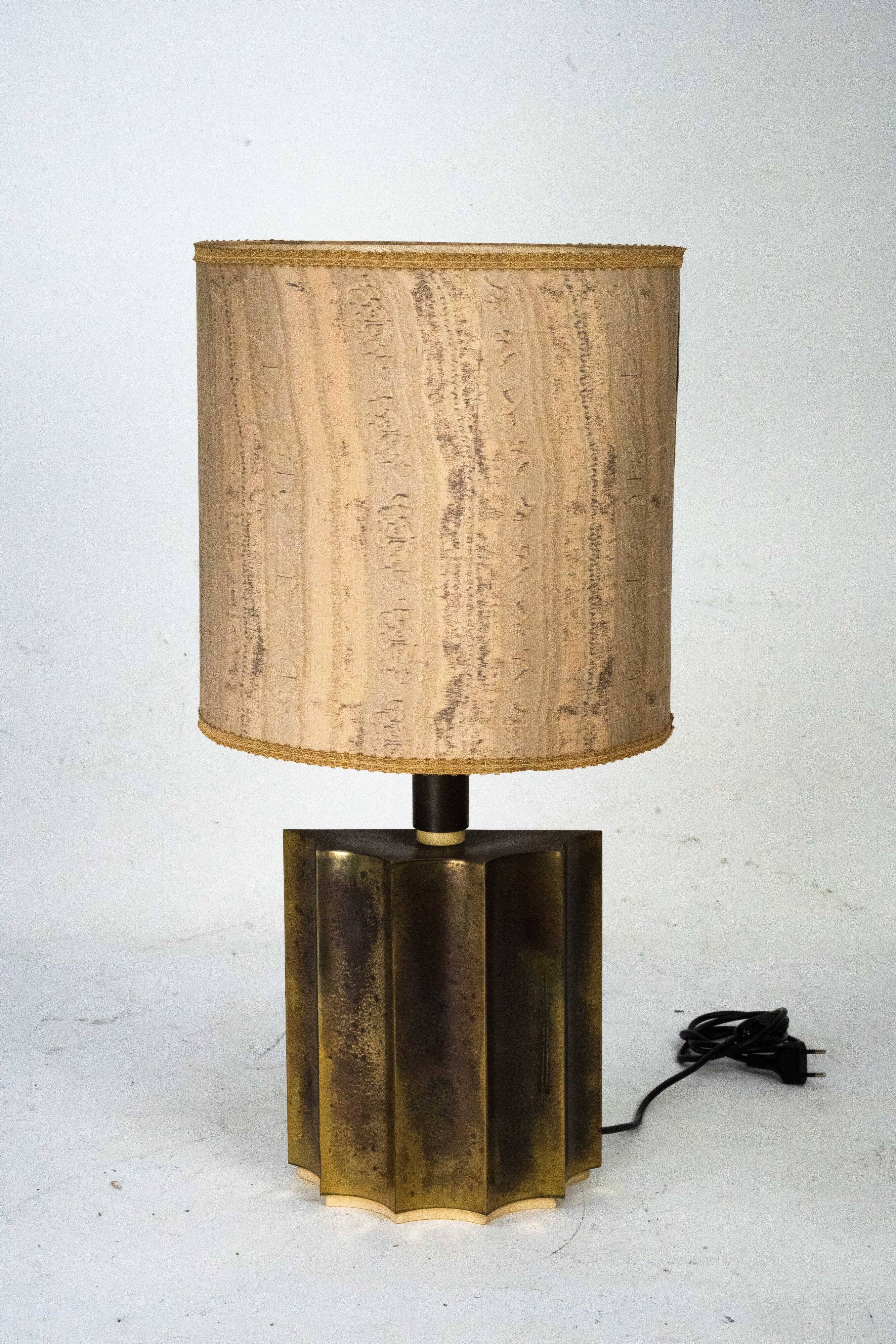 Vintage Brass Table Lamp with Fabric Shade – Original Patina. Italy 1970s