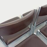 Set of 6 vintage chairs from the 70s in chrome metal and brown faux leather.