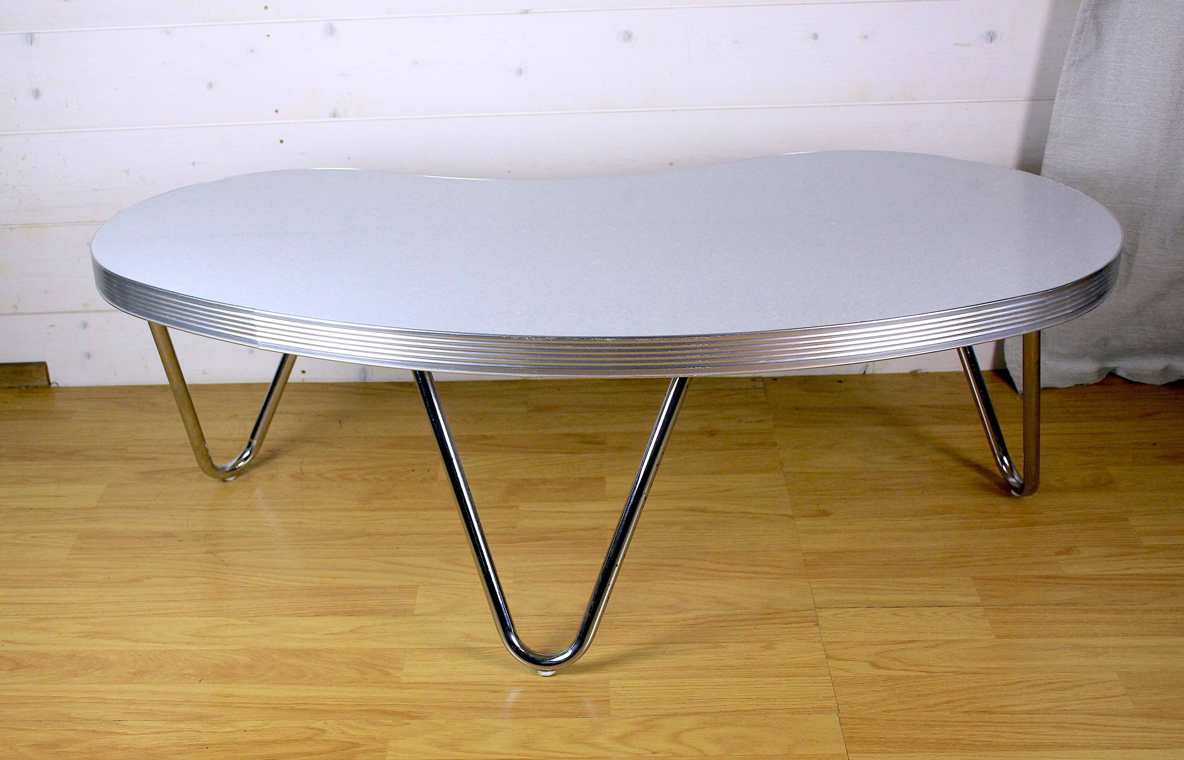 Bean coffee table, vintage American style, Formica metal, 1970s