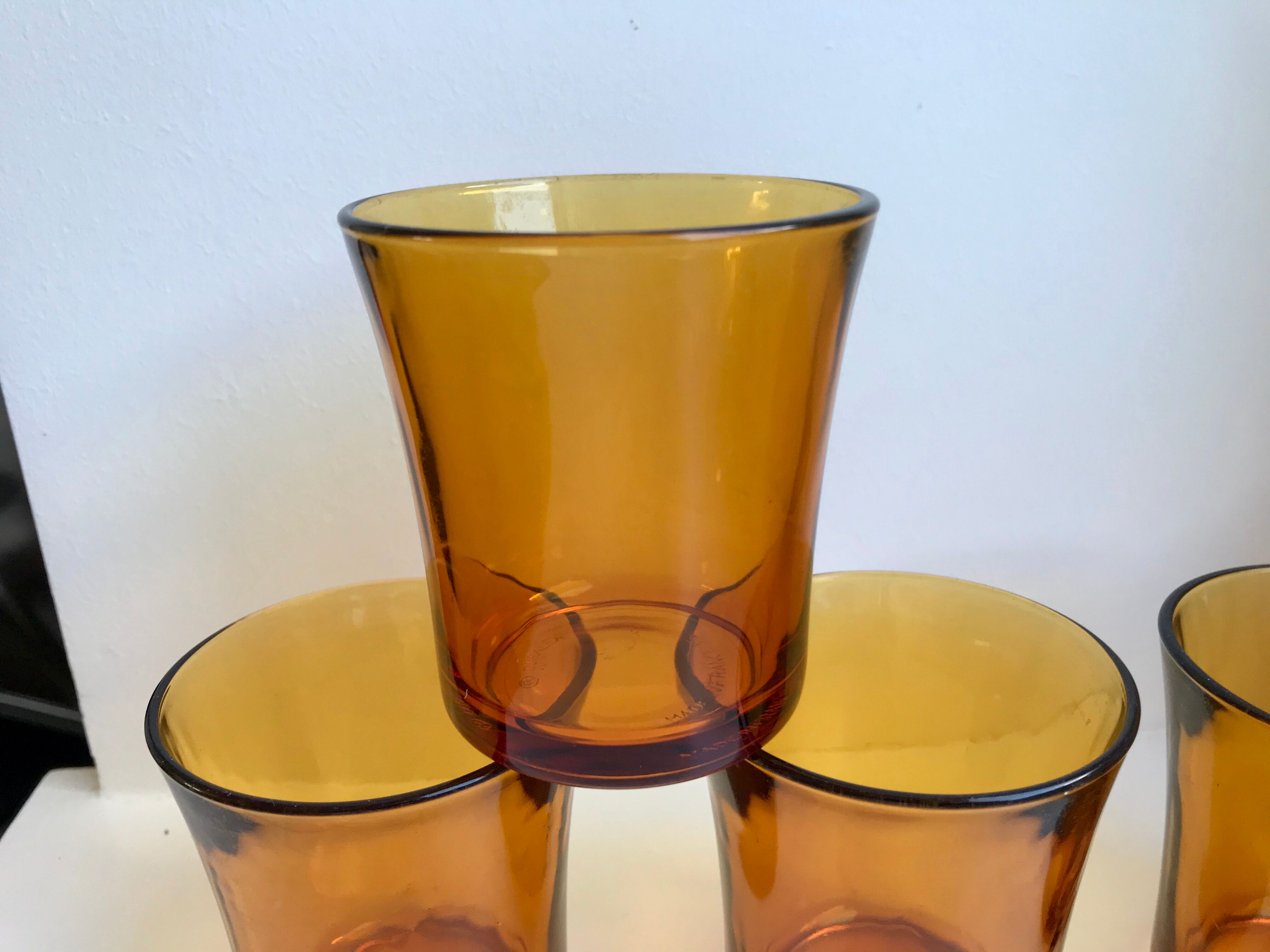 Set of 4 amber glasses 70s