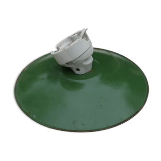 Old industrial wall lamp green and white enamelled sheet metal 1940 porcelain socket