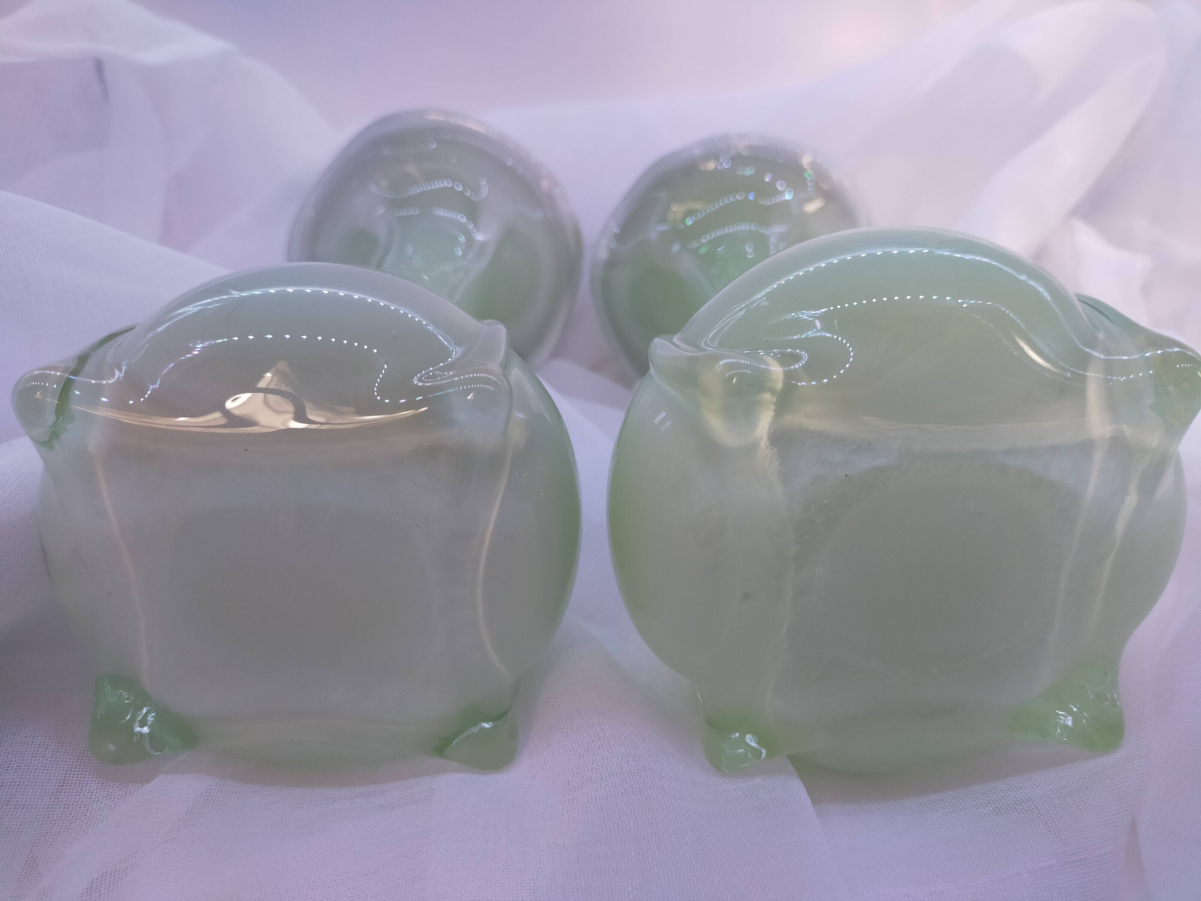 Pair of antique Murano style multi-layered blown glass vases, retro colored, Art Deco