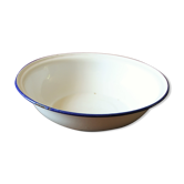 Bassine ronde tôle émaillée blanc bleu vintage