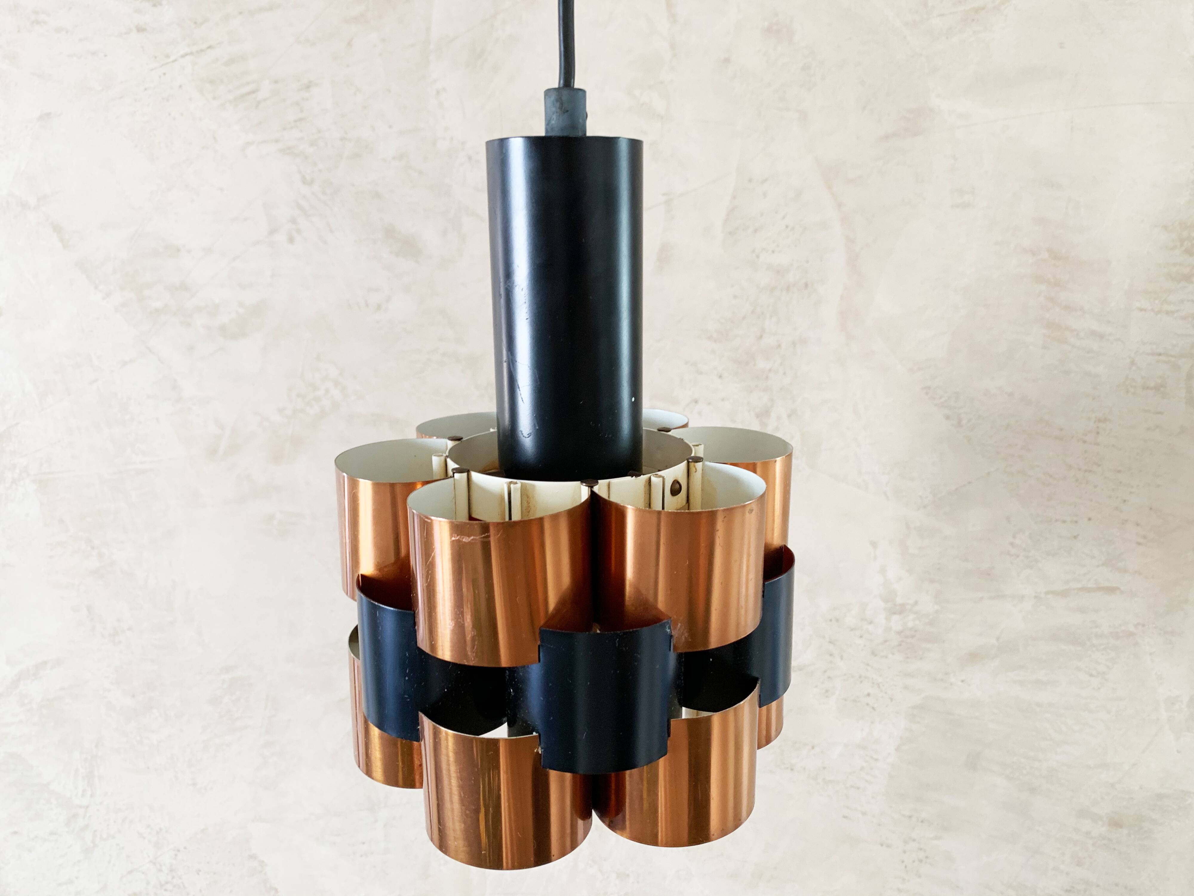Werner Schou Pendant Lamp Made Of Copper And Black Lacquered Metal - Scandinavian Mid-century - Vint