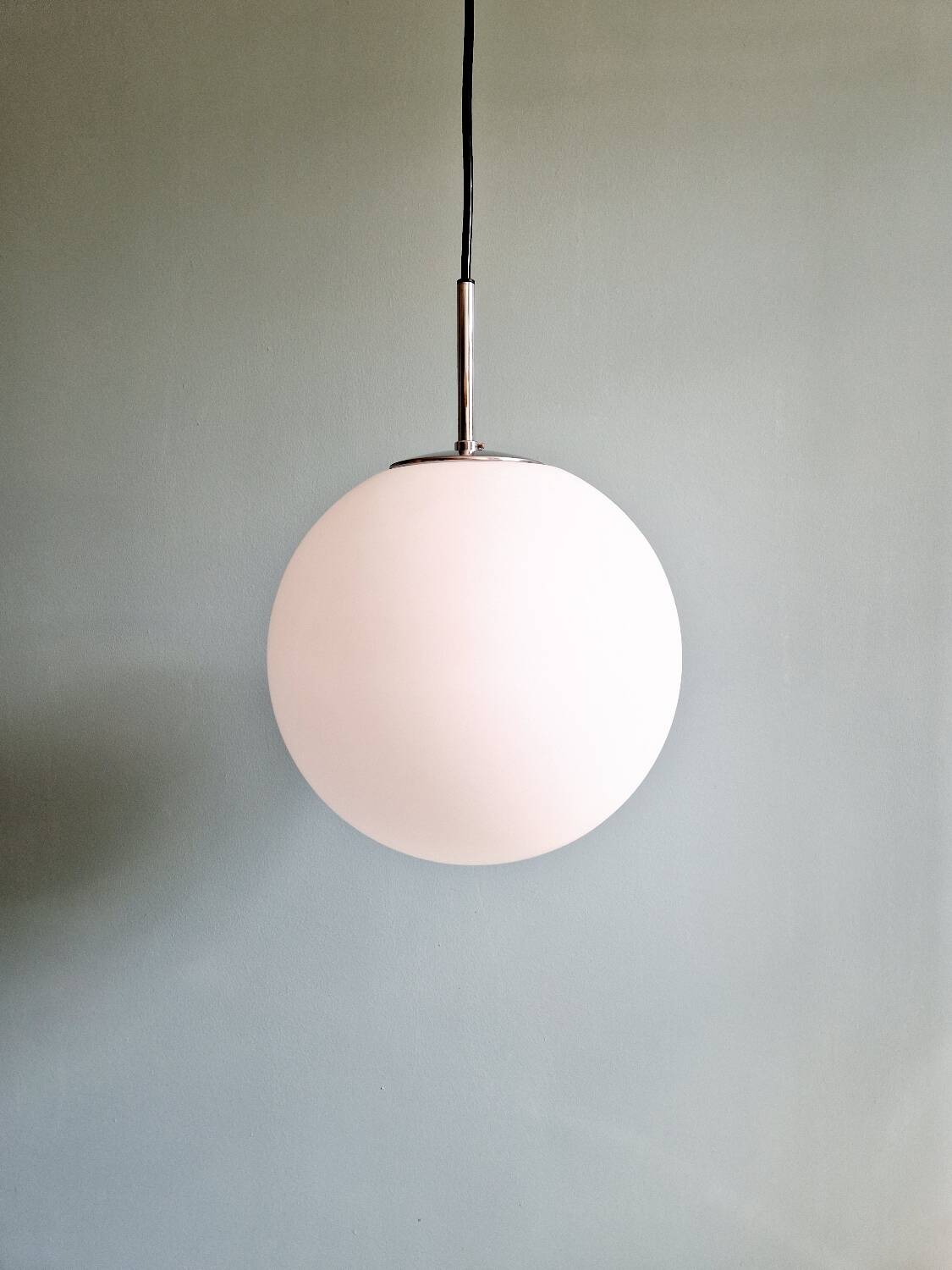 Large pendant lamp in white satin opal glass, Glashütte Limburg, 1970
