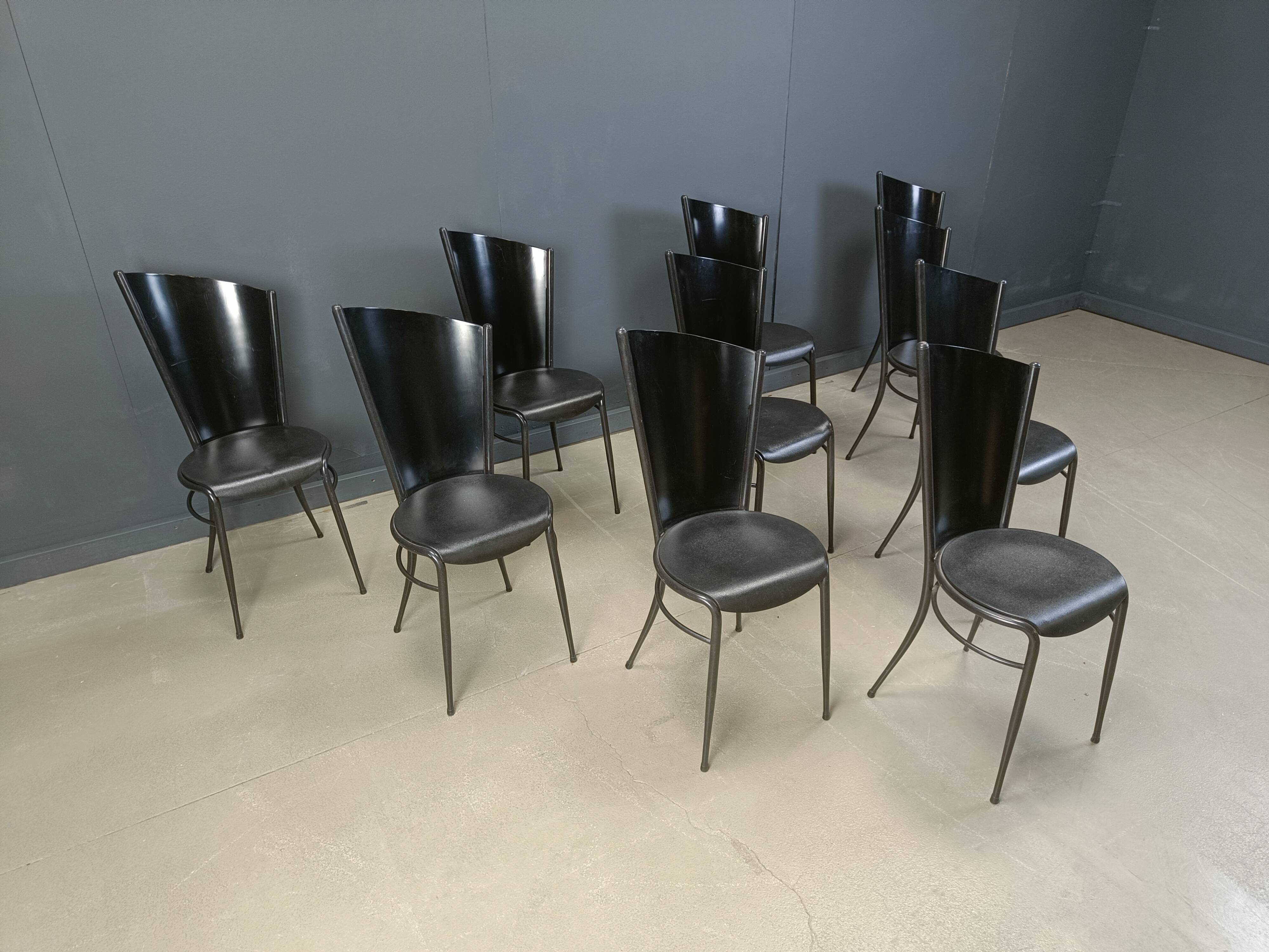 Post modern wooden dining chairs, 1980s - set of 10
