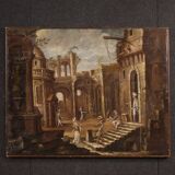Antique Italian painting from the 18th century, Architectural Capriccio