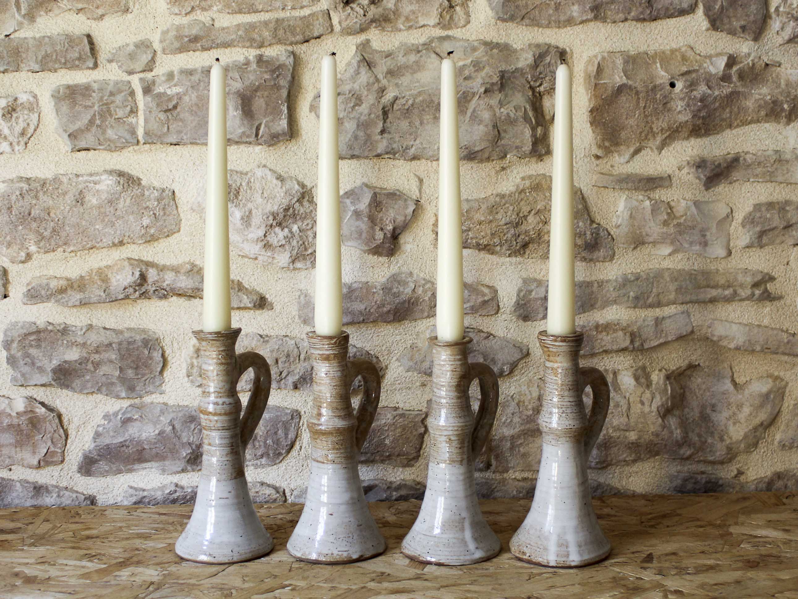 Set of 4 stoneware candle holders Pierre Lion - Puisaye