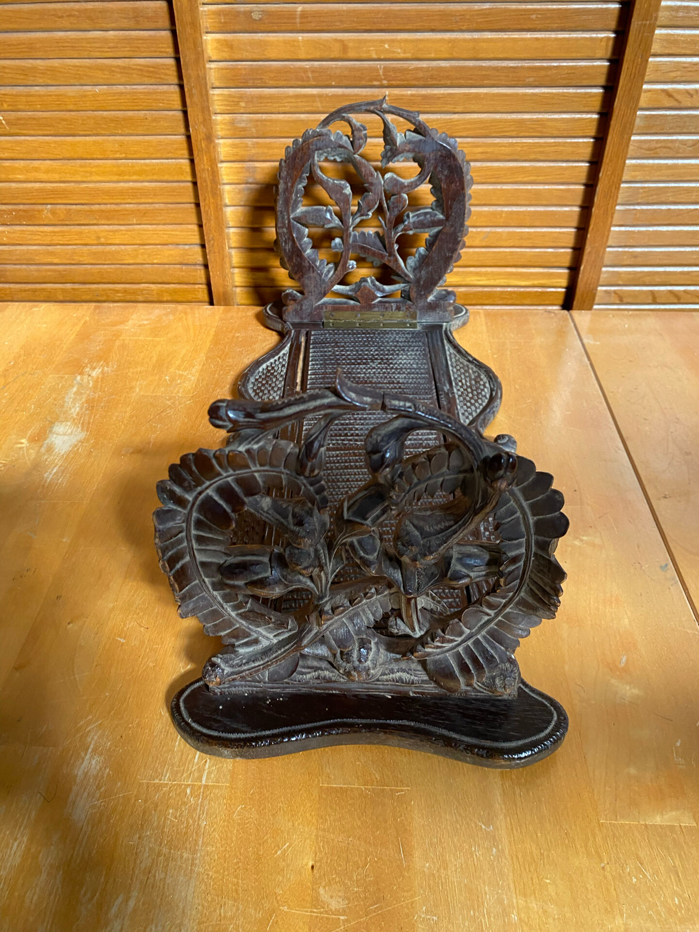 Antique Expandable Bookcase Carved Wood with Floral Motif Vintage #E3