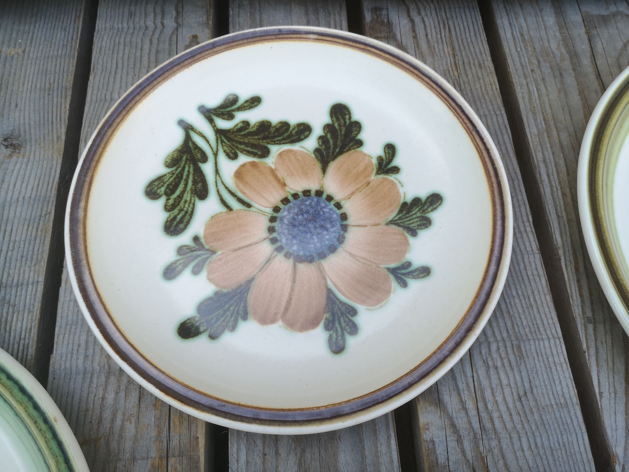 Lot of 4 mismatched plates herbarium vegetable decoration