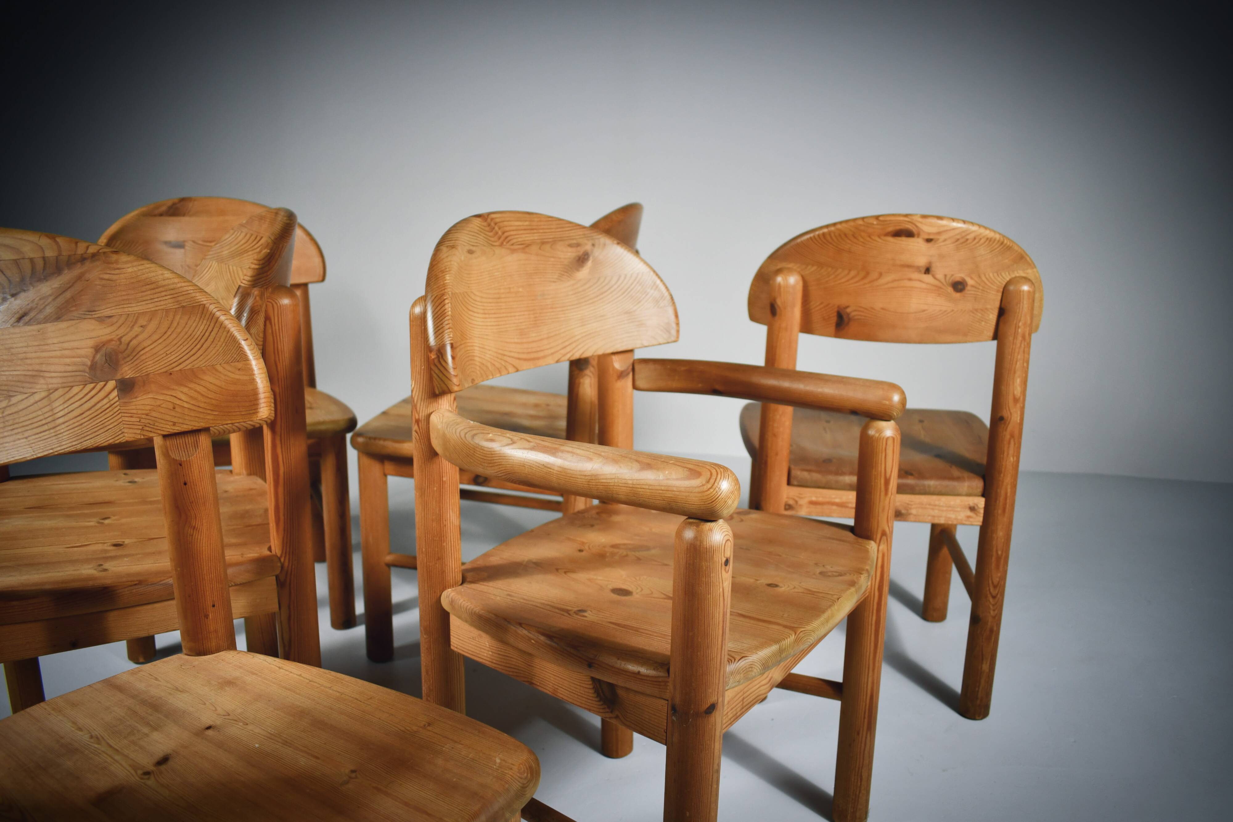 Dining chairs x 6, Rainer Daumiller, solid pine, 1970s