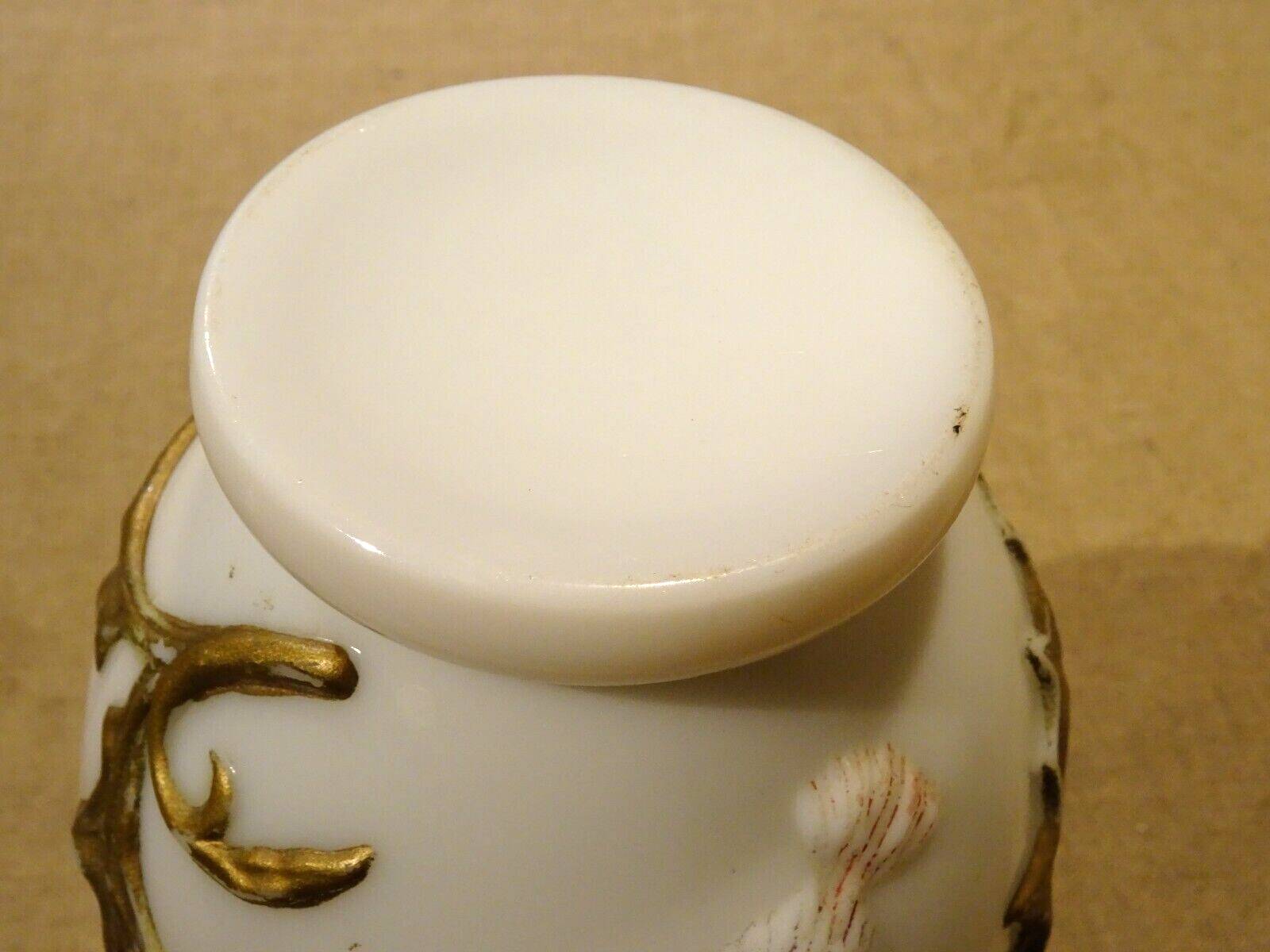 Old white opaline vase decorated with thistles in painted relief 23.6 cm high